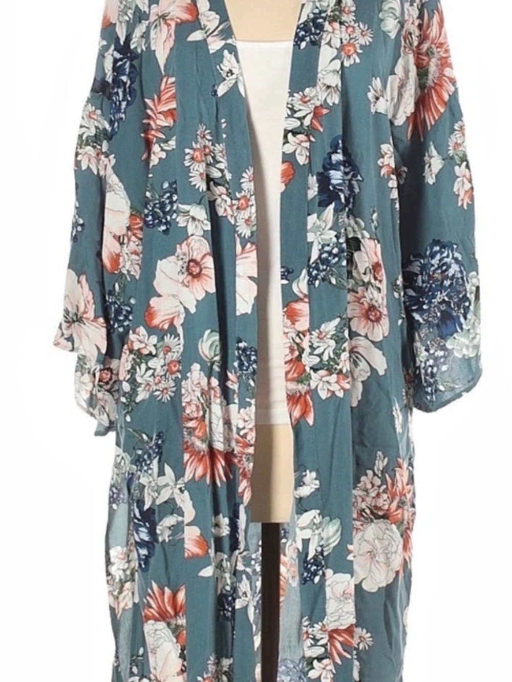 Floral Kimono Tunic in Blue & Pink Like New